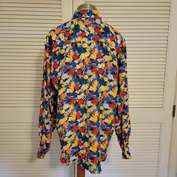Vintage Fruit Print Oversized Button Down Blouse Puff Sleeve M 80s Inspired - Picture 4 of 8